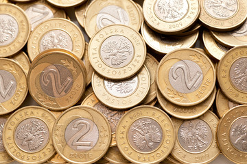 Polish 2 pln coins background.