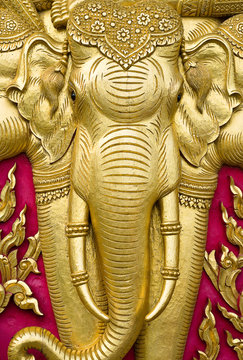 elephant carved gold paint