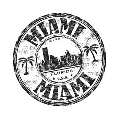 Miami grunge rubber stamp - obrazy, fototapety, plakaty