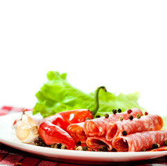 sliced ??sausages  with vegetables