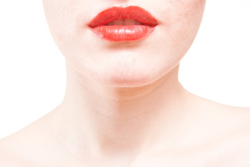 closeup of beautiful red lips on white background