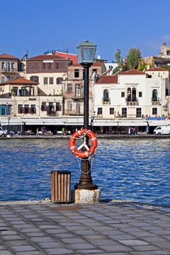 life preserver at chani harbour in greece