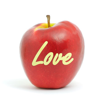 fresh red apple with love message