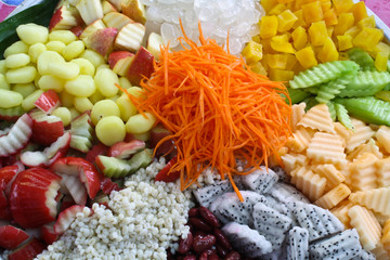 Salads, fruits and vegetables.