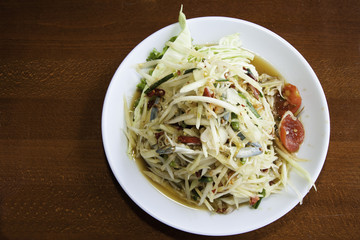 Authentic Thai papaya salad with blue crab