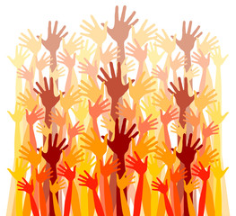Large crowd of happy hands vector.