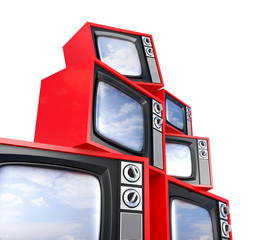 Heap of Retro TV with reflected sky