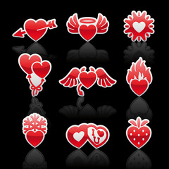 set icons of Valentine's day red hearts