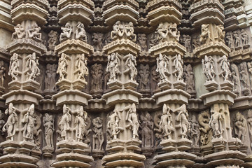 Detail of carving on a temple in Khajuraho, India.
