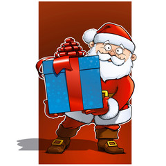 Santa with Big Blue Gift