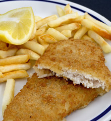 chips lemon and fish