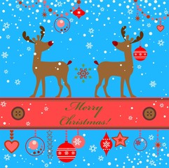 Greeting xmas card with deer