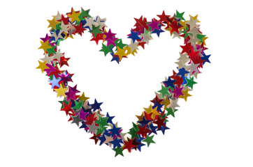 Big heart composed of many colored stars on white