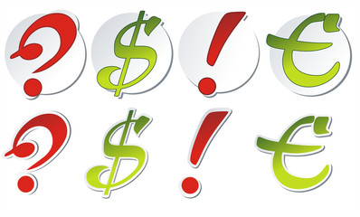 Multicolored stickers with Dollar, euro,