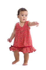 sweet little girl pointing at something