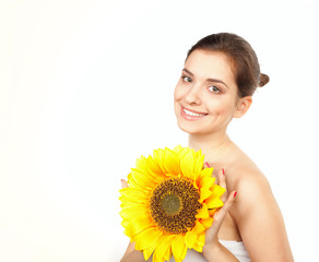 young beautiful woman with sunflower