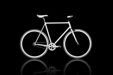 bicicletta bianca lato su fondo nero con riflesso