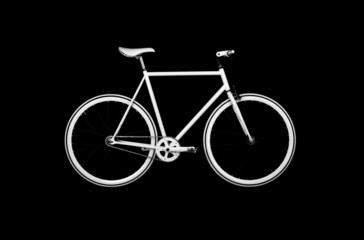 bicicletta bianca lato su fondo nero con riflesso