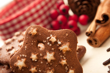 Christmas star cookie with rich festive background