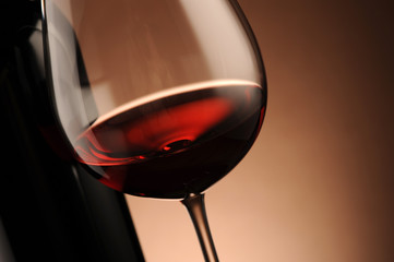 red wine, bottle and glass close up