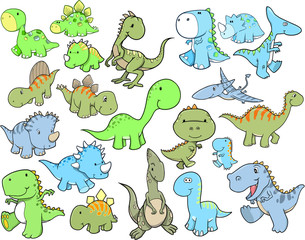 Cute Dinosaur Vector Illustration Design Set