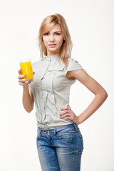 young woman with orange juice