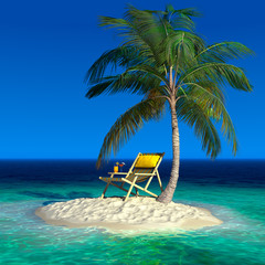 Obraz na płótnie Canvas Mała tropikalna wyspa z plażą szezlongu