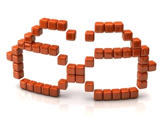 Foto op Plexiglas Pixel Bril icoon gemaakt van oranje blokjes