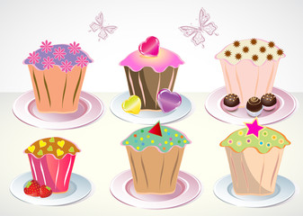 Set of 6 cute cupcakes