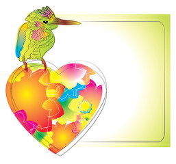 Colorful card with bird and heart