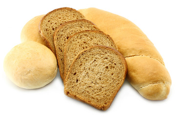 Bread and loafs close-up on a white background