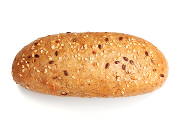 delicious bun with sesame seeds isolated on white