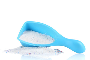 Washing powder in blue container,isolated on white