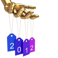 Obraz na płótnie Canvas Happy new year tags and gold hand, abstract vector art illustrat