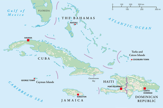 Map Of Cuba And Jamaica Bahamas, Cuba, Haiti, Jamaica And Dominican Republic Political Map.  Illustration. Vector. Stock Vector | Adobe Stock