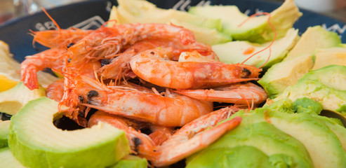 fried prawns and avocado