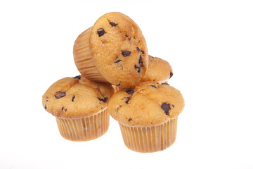 Three chocolate muffins isolated on a white