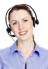 Headshot of beautiful customer service operator woman