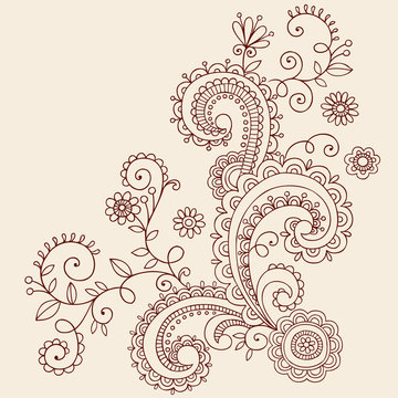Flowers Henna Doodle Vines Vector Design Elements