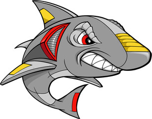 Obraz premium Robot Cyborg Shark Vector Illustration