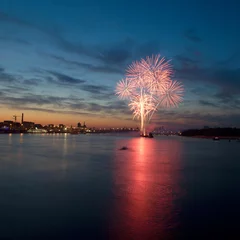 Peel and stick wall murals City on the water fireworks7