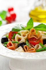 Heart-shaped pasta with vegetables
