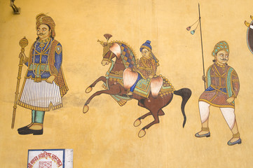 frescoes on wall, historic architecture, Rajasthan ,India