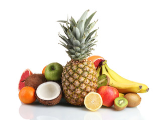 Tropical fruits isolated on white