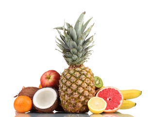 Tropical fruits isolated on white