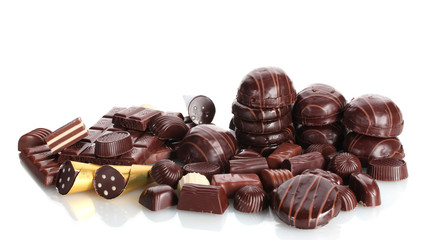 Many different chocolate candy isolated on white