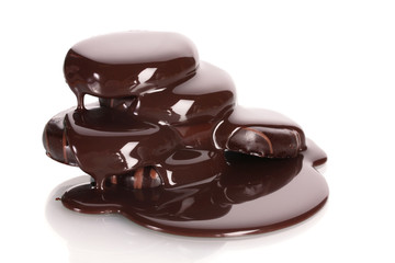 Сhocolate cookies poured chocolate isolated on white