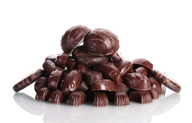 Many different chocolate candy isolated on white