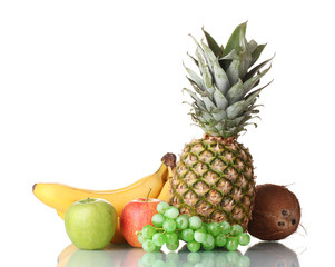 Fresh tropical fruits isolated on white
