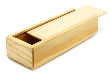 Open wooden box on a white background